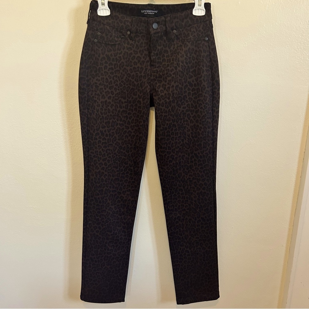 Liverpool Women's Leopard Print Pants Size 0/25 Black Brown Tan